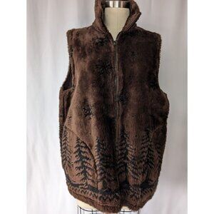 Cobblestone Canyon Fleece Vest Women's Size Large Pine Tree Zip Plush Vintage